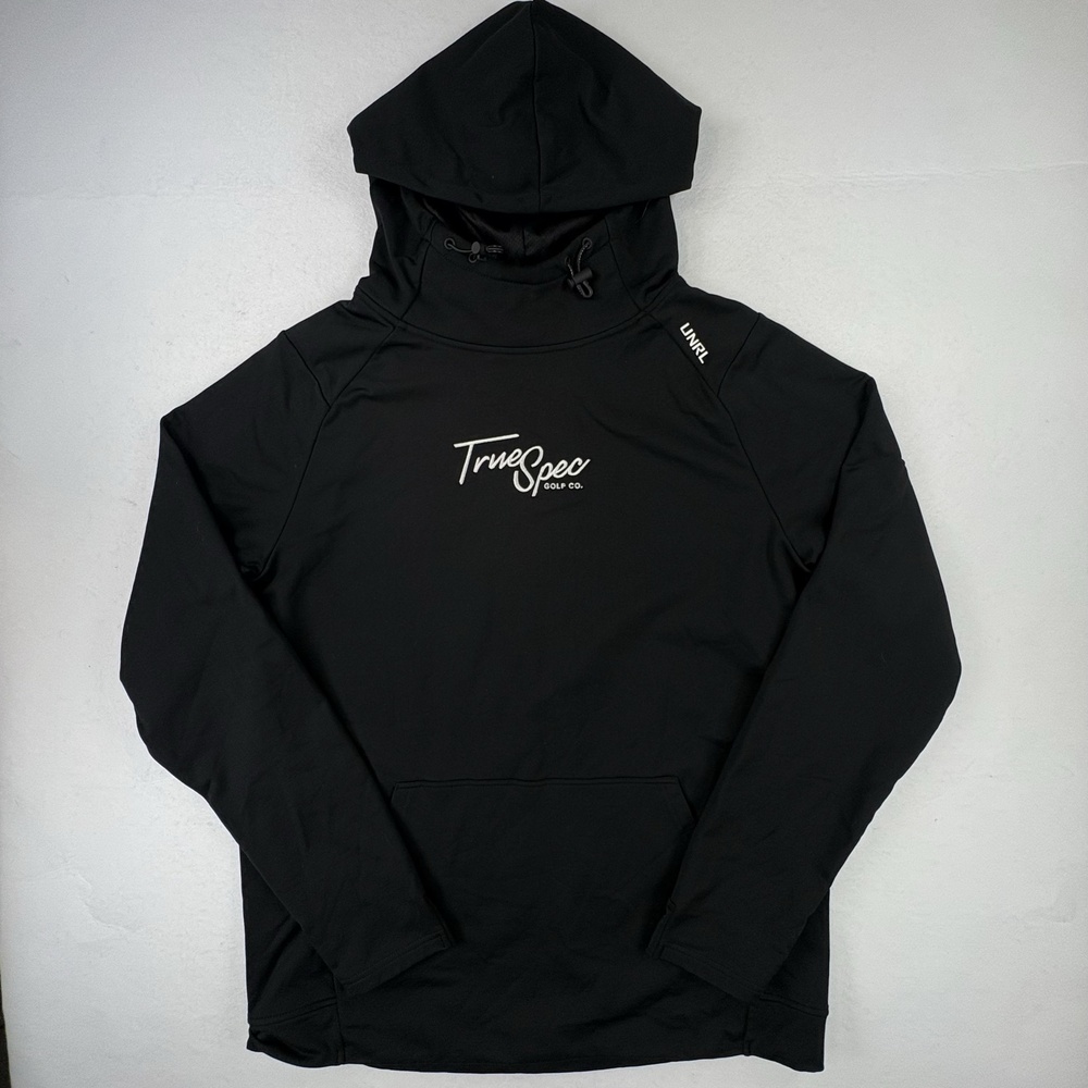 UNRL Hoodie Mens Medium Black True Spec Golf Co Stretch Pullover Graphic Golf